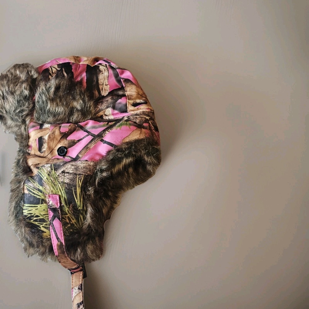 Wild Wear  Pink Camo Flap Ears Faux Fur Winter Hat One Size